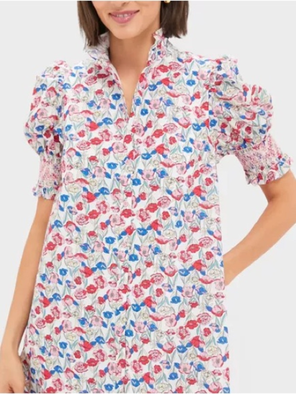 Hyacinth house Floral Puff-Sleeve Dress - Pink & Blue